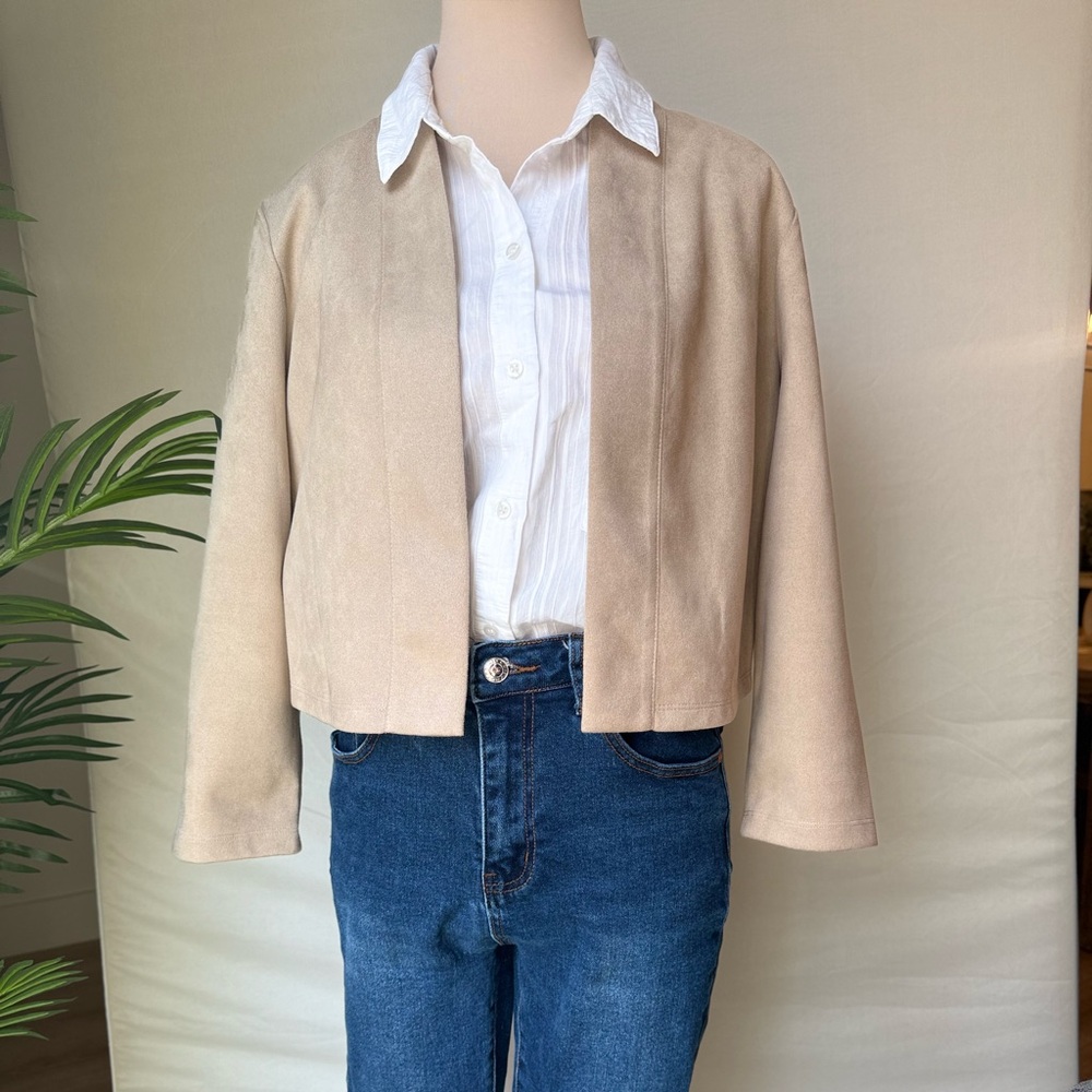 Calvin Klein Beige Cropped Open-Front Jacket